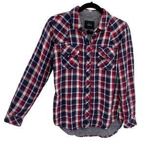 Rails Button Up Shirt size XS Navy Red Plaid Double Gauze Cotton Long Sleeves